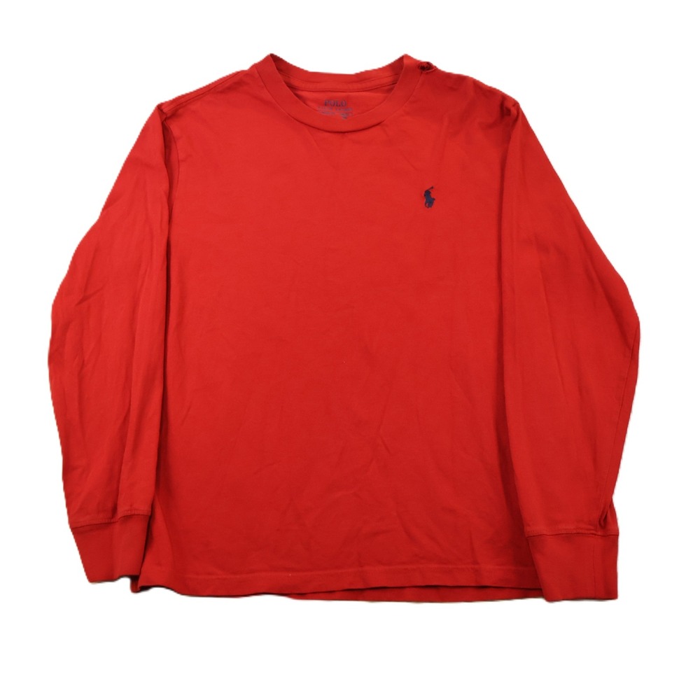 Polo Ralph Lauren Boys Size M 10-12 Red Long Sleeve T-Shirt Navy Pony Logo